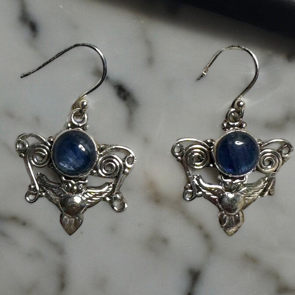 Sodalite Sterling Silver Owl Drop Earrings
